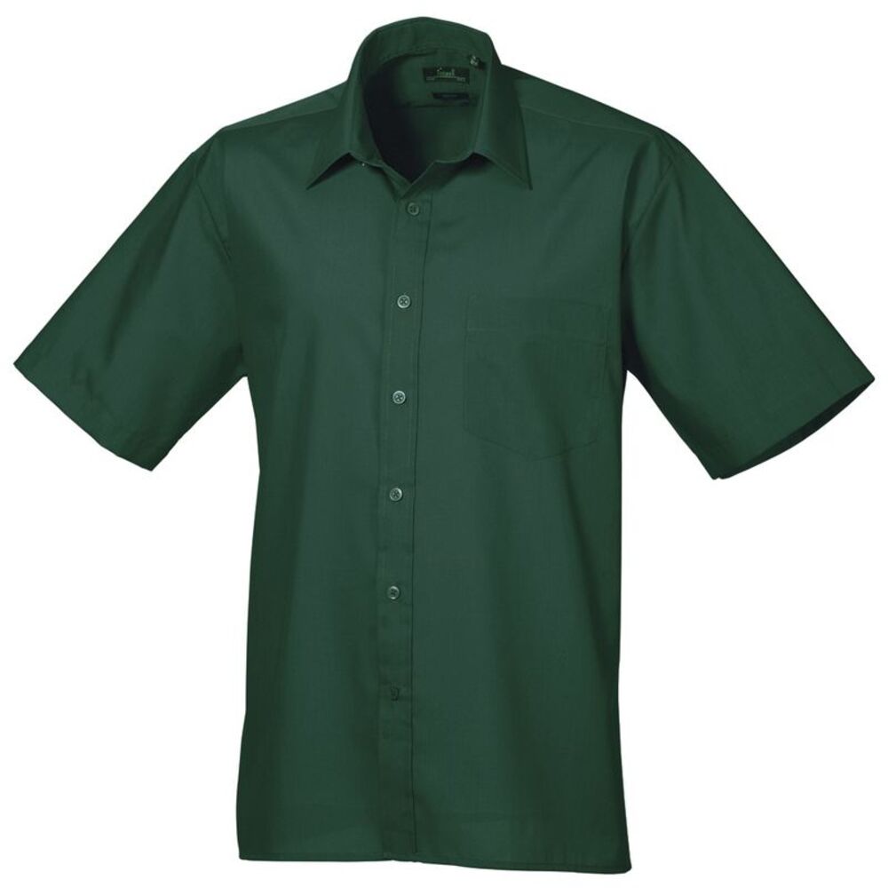 Premier Mens Short Sleeve Formal Poplin Plain Work Shirt / Bottle